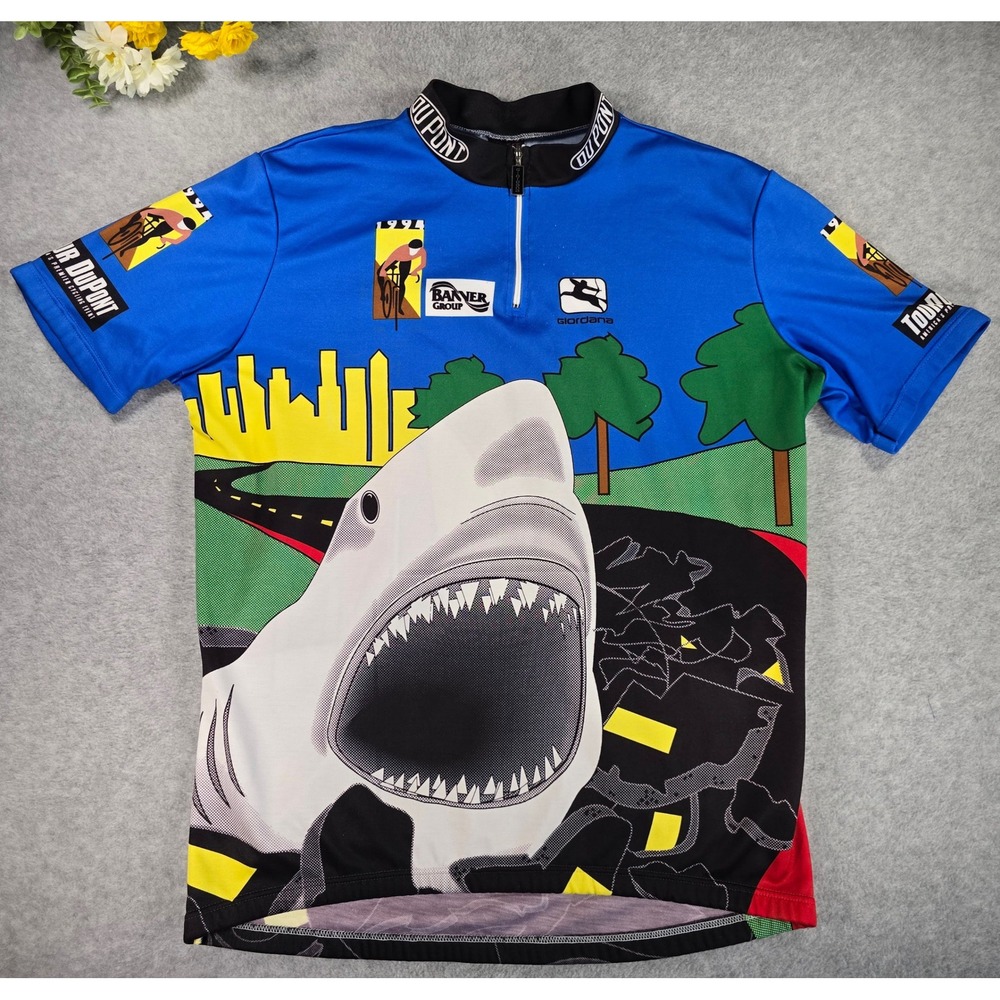 Vintage 1994 Giordana Tour DuPont Shark Cycling Jersey Blue Mens XL 90s Italy